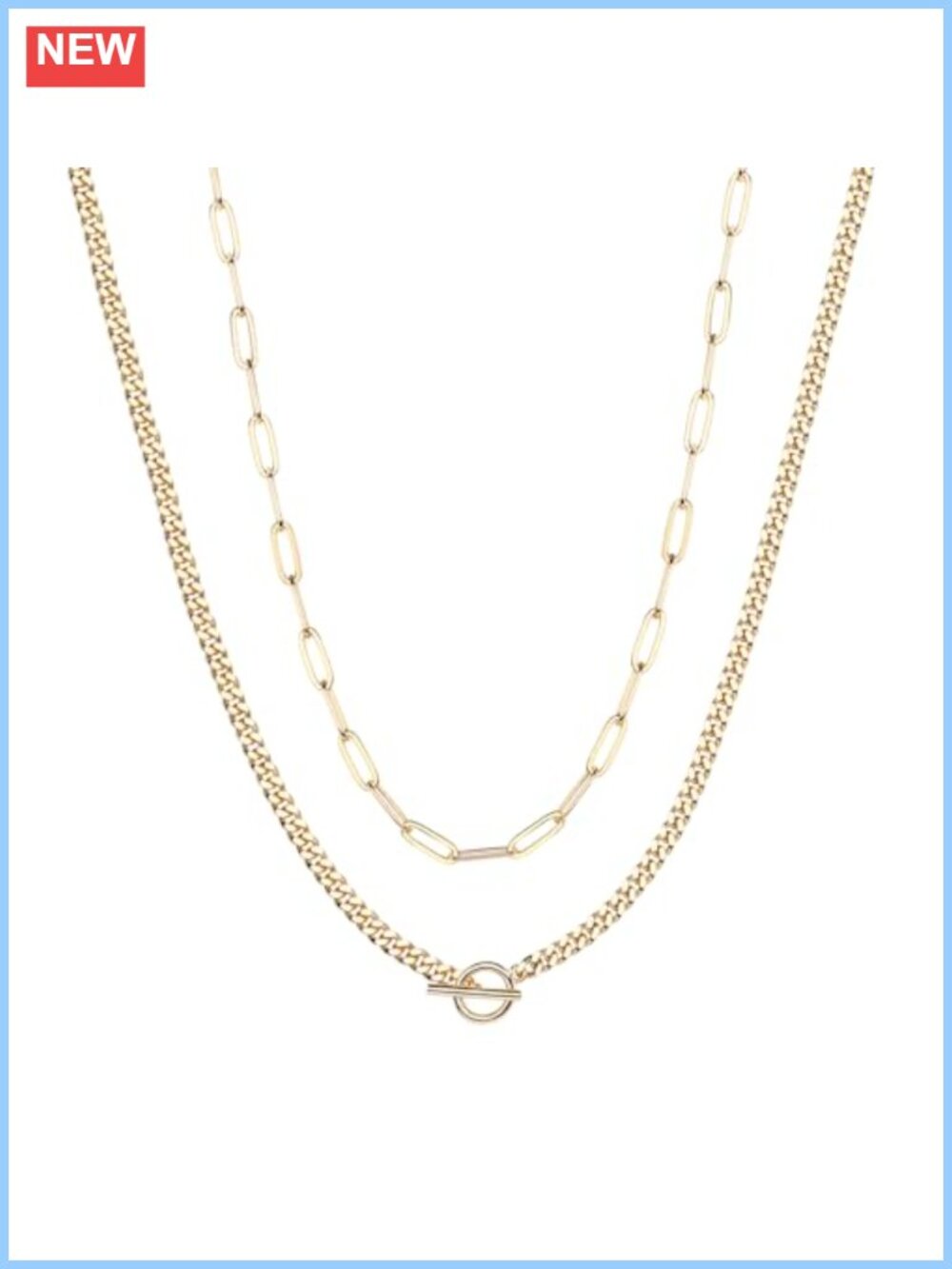 14K Yellow Gold Plated Double Chain Necklace 34.5 Inch Lobster Clasp